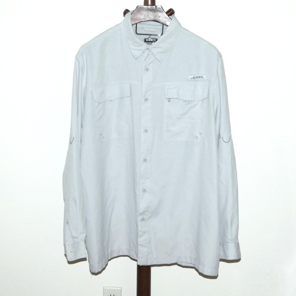 Habit 40+ Solar Factor gray button front fishing shirt